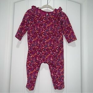 Tea Collection Baby Girl Long Sleeve Pink Floral Romper Size 6-9 Months